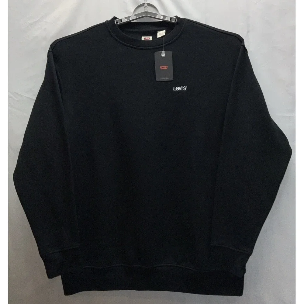 NWT‎ Men's Levi's Relaxed Fit Crew Neck Sweatshirt Black w/ White XLT Tall